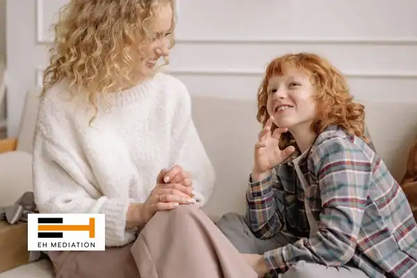 Happy mother and child after sorting child arrangements mediation Leicester
