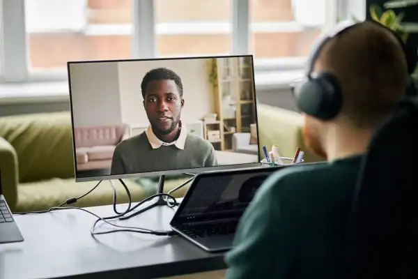 Man attending online mediation Leicester MIAMS session